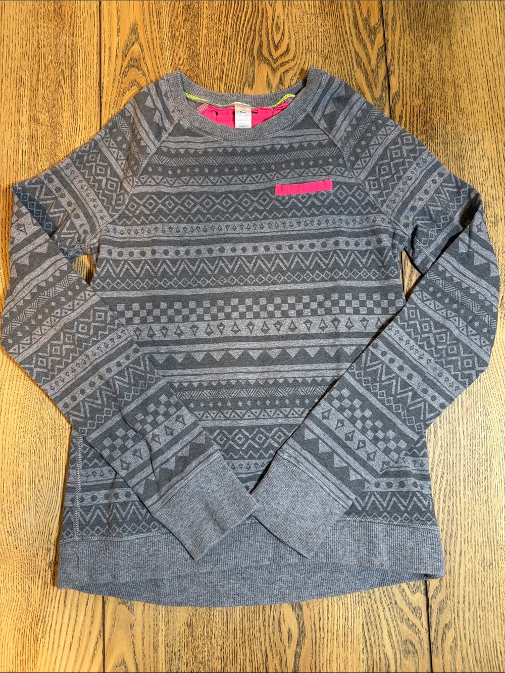 Ivivva Gray Patterned Crewneck Sweater with Pink Trim